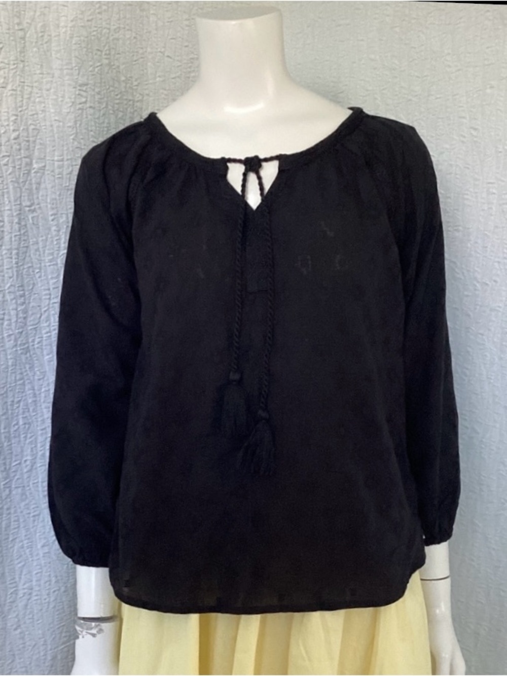 Prana Black Verona 3/4 Long Sleeve Peasant Blouse Organic Cotton